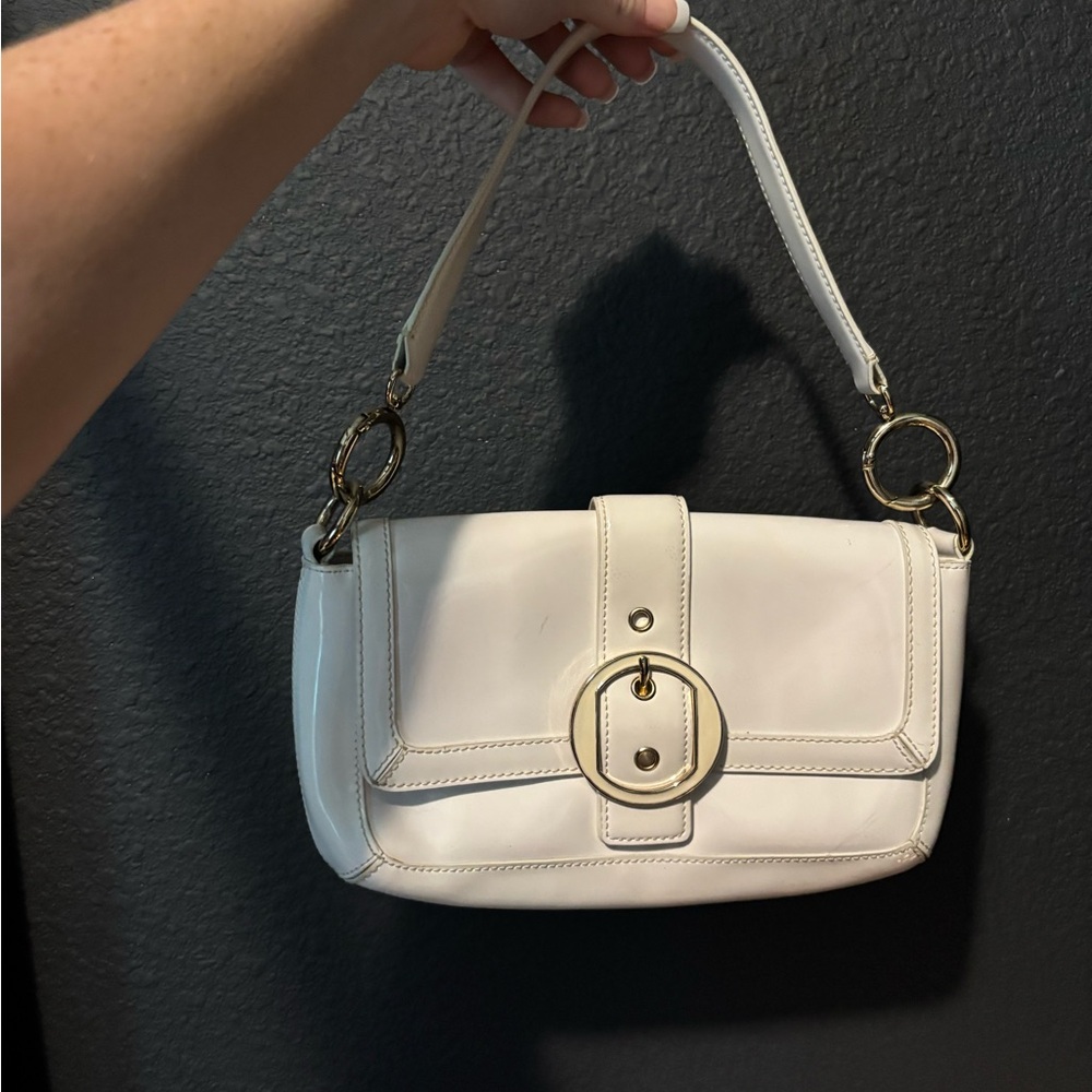 Ann Taylor White Shoulder Bag with Gold Accents